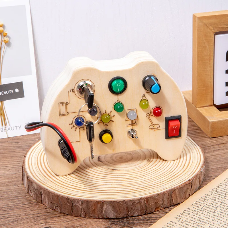Hot Sell children wooden button circuit board busy board educational science kids education toys power switch busy board