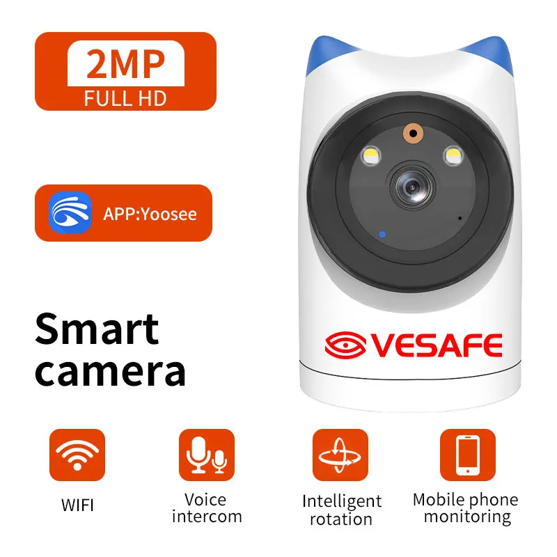 VESAFE F4P Wifi Camera Alarm Cam Infrared Laser Wifi Wireless APP Remote PIR Motion Detection HD 2MP 1080P IP Network Cameras