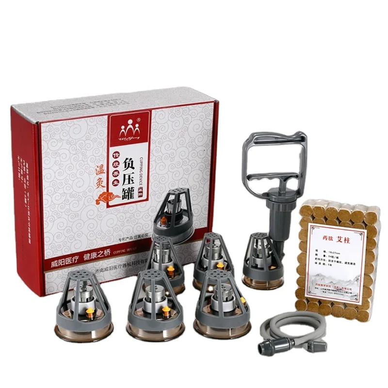 6 cups Chinese vacuum multi-functional moxibustion cupping 2-in-1 set Body massage therapy Health suction for physical therapy