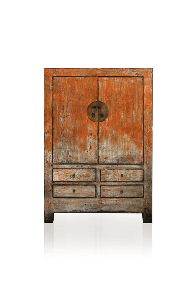 Китайский деревянный шкаф с изображением старинной Монголии