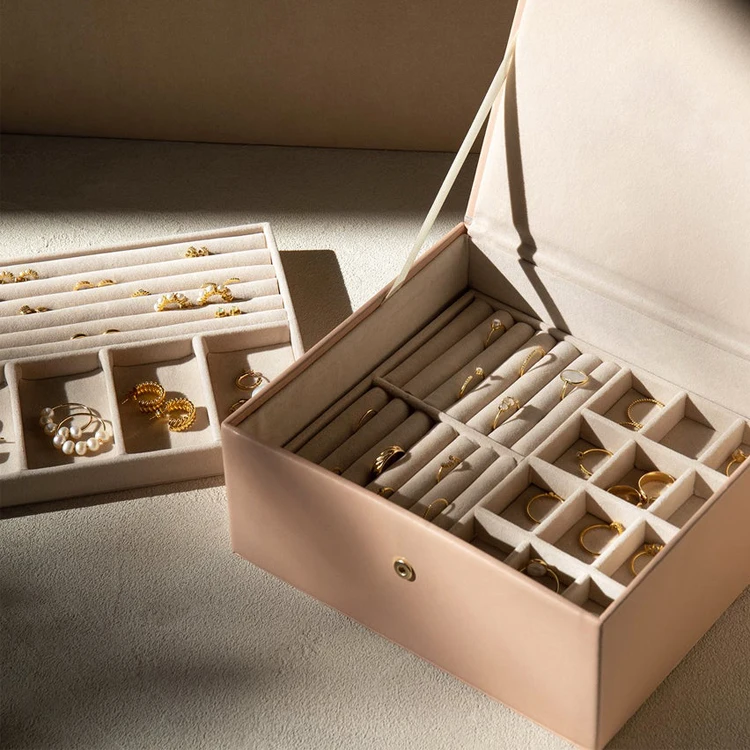 Wholesale custom high quality bracelet necklace organizer women earring box large multi-function leather jewelry box