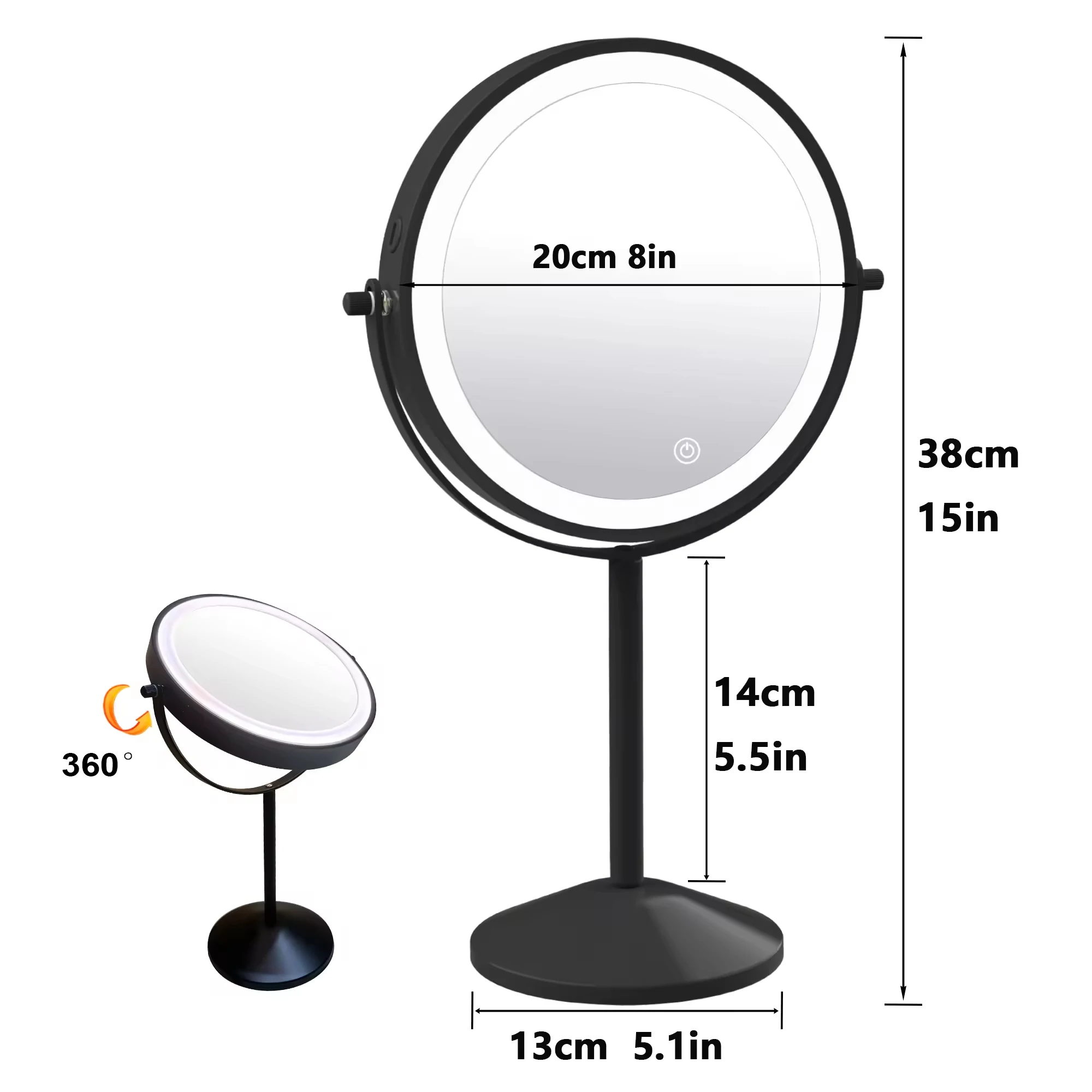 8 Inch Make Up Organizer with led Light Mirror Home Magnifying Makeup Mirror Desktop Cosmetic Mirror with Light