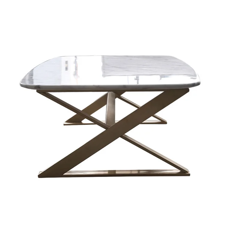 
Luxury Design Golden Brushed Texture Stainless Steel White Black Marble Coffee Table 