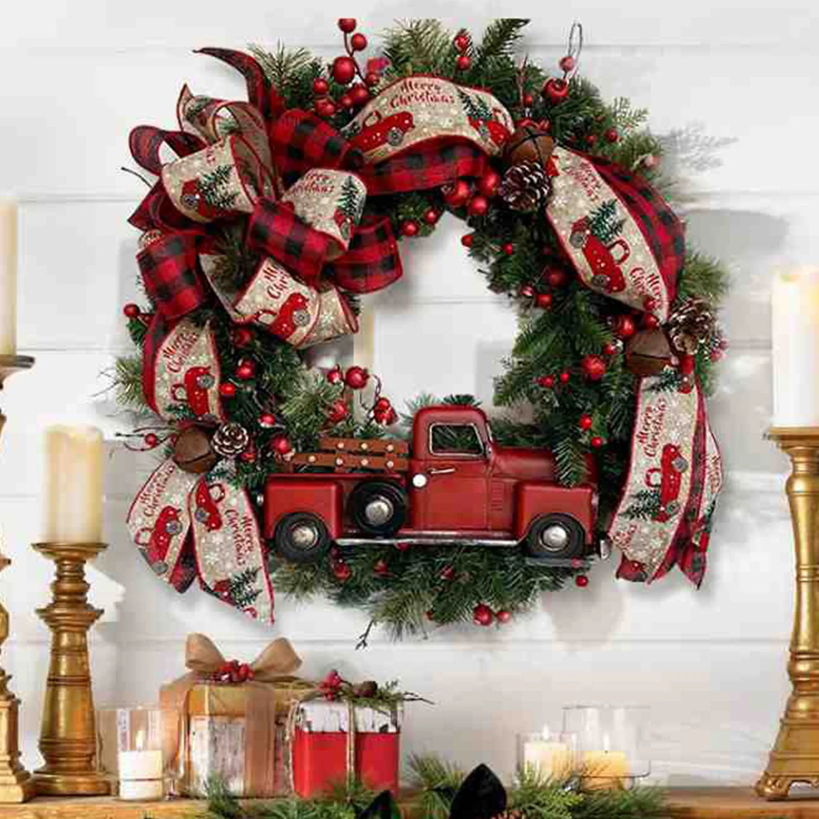 Cross Border Christmas Garland Red Truck Buffalo Plaid Garland Plaid Garland Decoration Christmas Gift