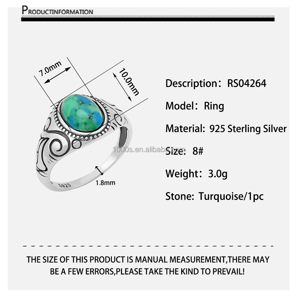 Wholesale 925 Sterling Silver with Turquoise Gemstone Oxidized Silver Ring Coral Onyx available Jewelry for Women Men Customized