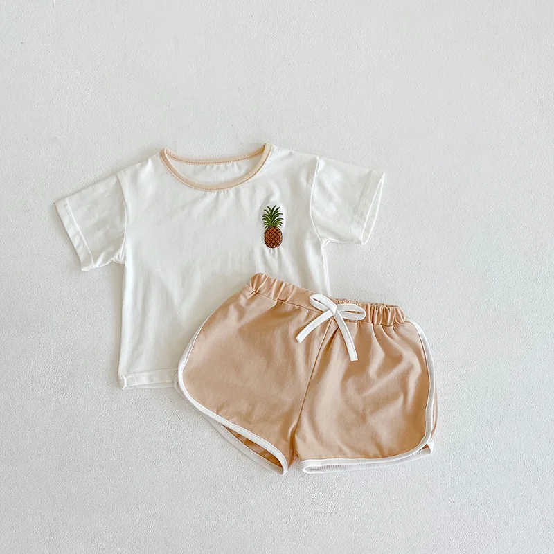 Y107066 2021 г. Новая летняя одежда для малышей Одежда для маленьких мальчиков и девочек топы с короткими рукавами и принтом, футболка + шорты штаны Одежда