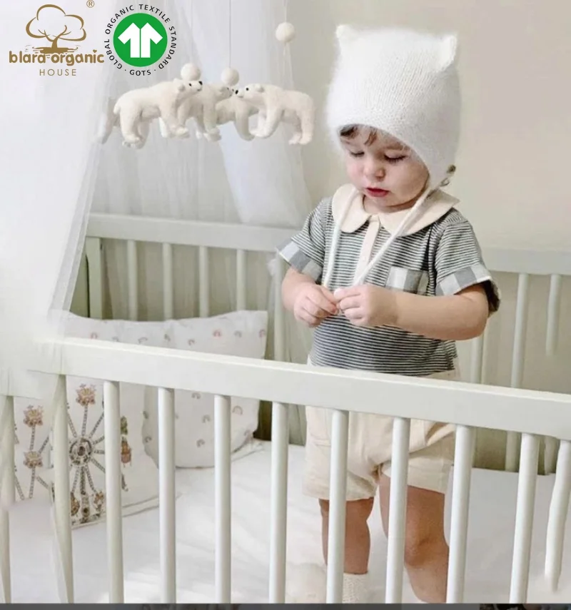 100 Organic Knit Cotton Baby Wear Clothes Peter Pan Collar Summer Shorts Bodysuit Contrast Color Baby Clothes 0-12 months