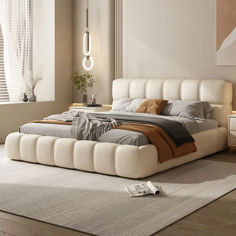 Atunus Moderno Minimalista Nordico Otomano бежевый Nube Cama bomorio Principal Boda King Size De Madera Maciza