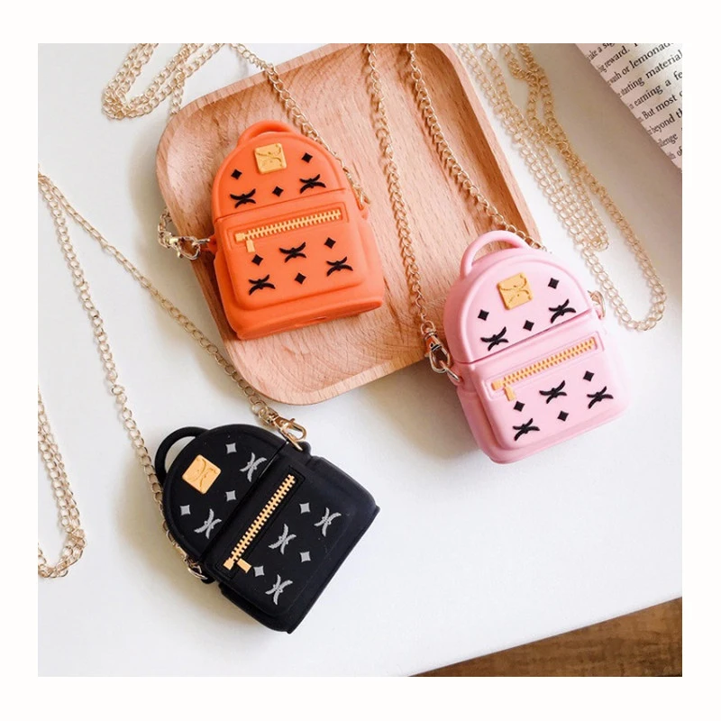 Luxury Brand 3D Cute Cartoon Diagonal Bag Silicone Earphone Cases For Airpods 3 2 1 Pro Charging Protective Box With Metal Chain