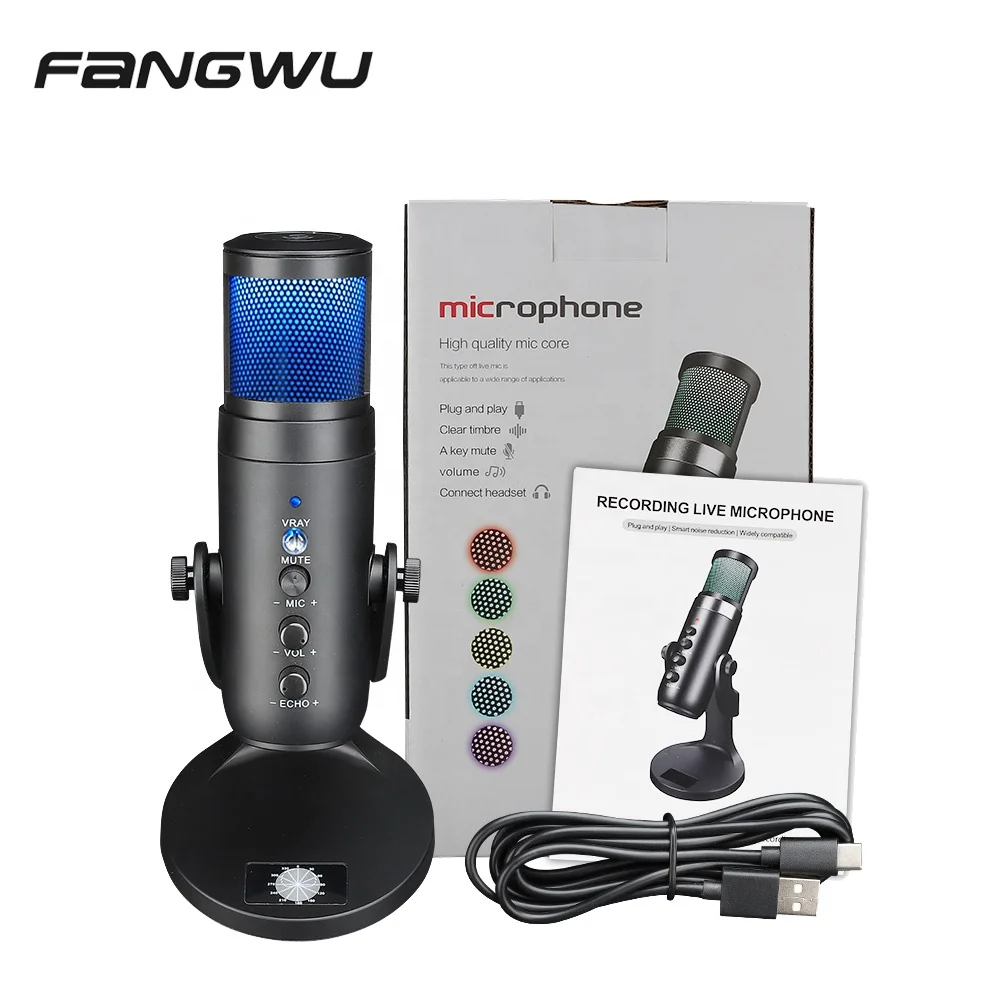 USB RGB бум Студия конденсаторный микрофон набор для радио ПК записи Youtube потокового подкаста