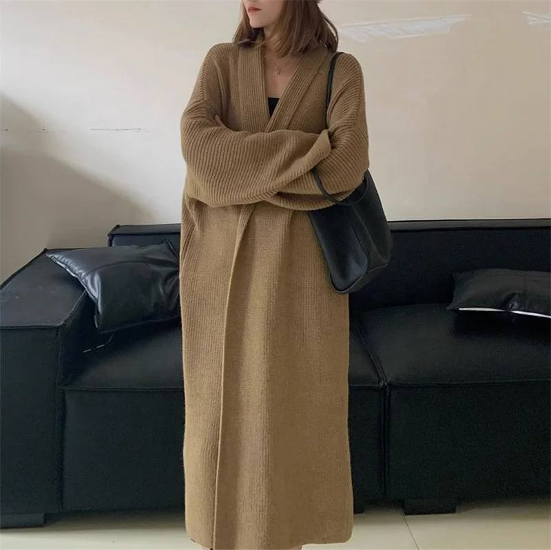 OEM/ODM Custom Ladies Long Coat Design Autumn French Style High-class Loose Knitted Cardigan Thickened Long Cardigan Sweater
