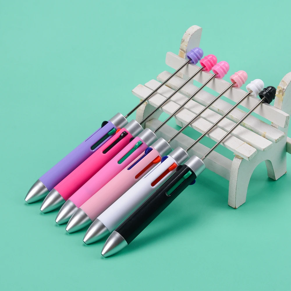 Low Moq Wholesale New Arrival Cute Soft Custom Silicone Beads for Four-color Visible Ballpoint Plastic Beaded Pens