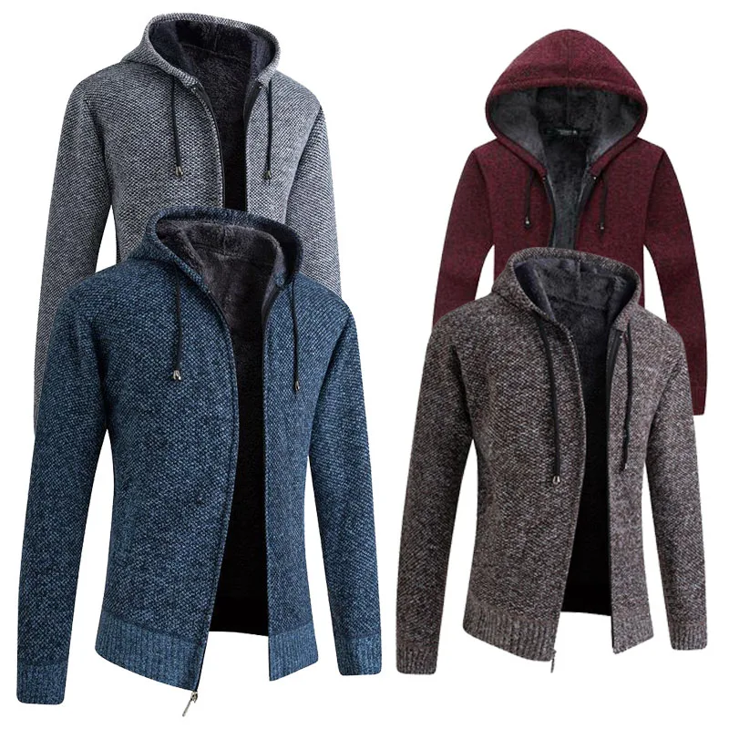 Rbx Wholesale Fashion Slim Fit Overcoat Hoodies Men Knitwear Winter Thicken Warm Male Clothing Casual Zipper Cardigan