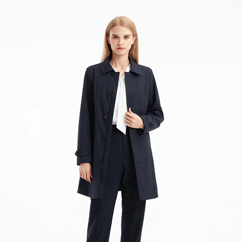 New Fashion Dark blue milk silk Elegant Coat Long Sleeve Formal Suits Turn Collar Jacket Leisure office ladies outfit