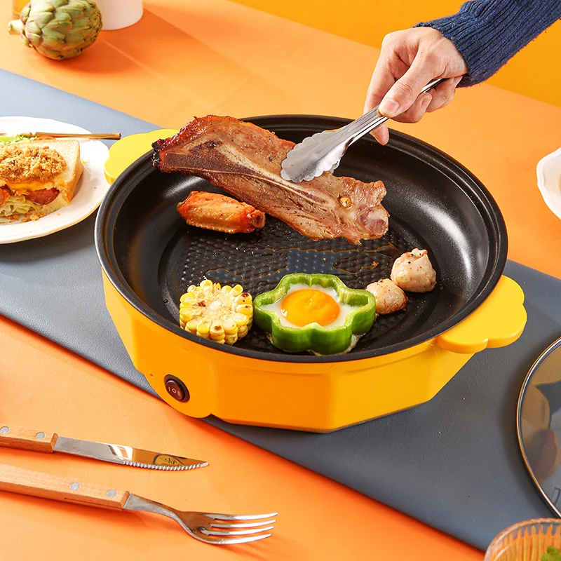 Household electric griddle portable electric skillet mini frying pan non stick coating kitchen small wok BBQ grill pan