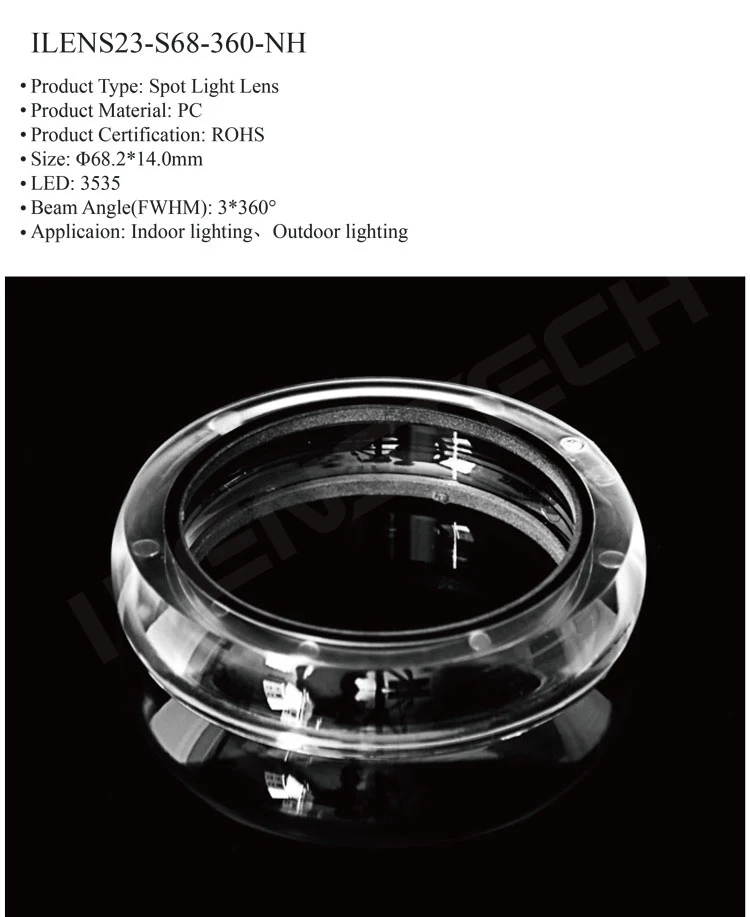 Round Window Lens 360 degree 68mm omnidirectional beam led lens for indoor lighting