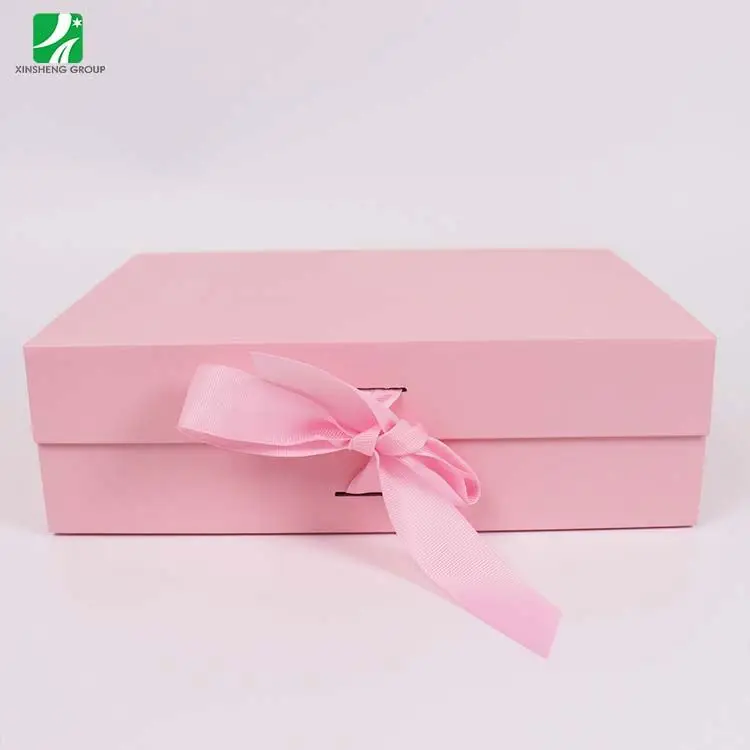 Brand New Foldable Paper With Ribbon Closure Flap Gift Present Black And Pink Magnetic Box