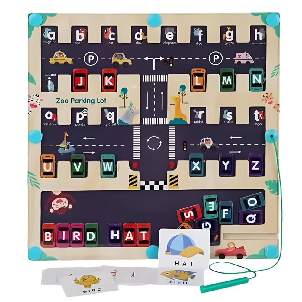 Hot Montessori Kids Toys Magnet Letters Cognitive Maze Car Matching Board Games Wooden Magnet Letters Maze Alphabets Puzzle Toys