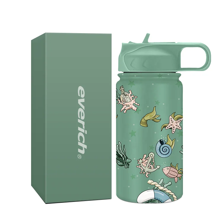 14oz double wall food grade stainless steel vacuum insulated kids water bottle bpa free chubby cup with straw lid