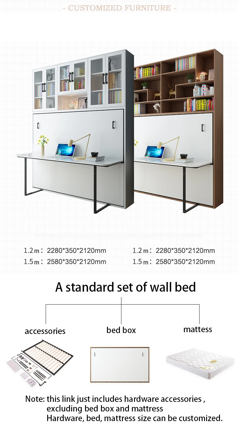 2021 New Style Metal Bunk With Desk Bed Black Adjustable Murphy Bed WT-B07