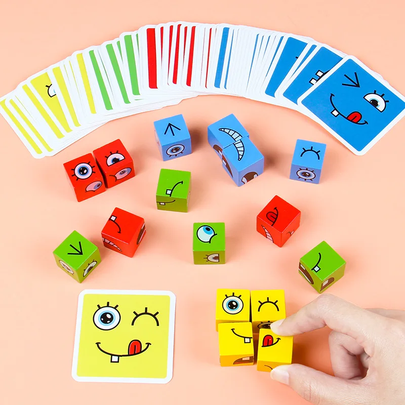 Hot sales Custom Face change  Cube block emoticon smiley face challenge children cube space thinking parent-child board