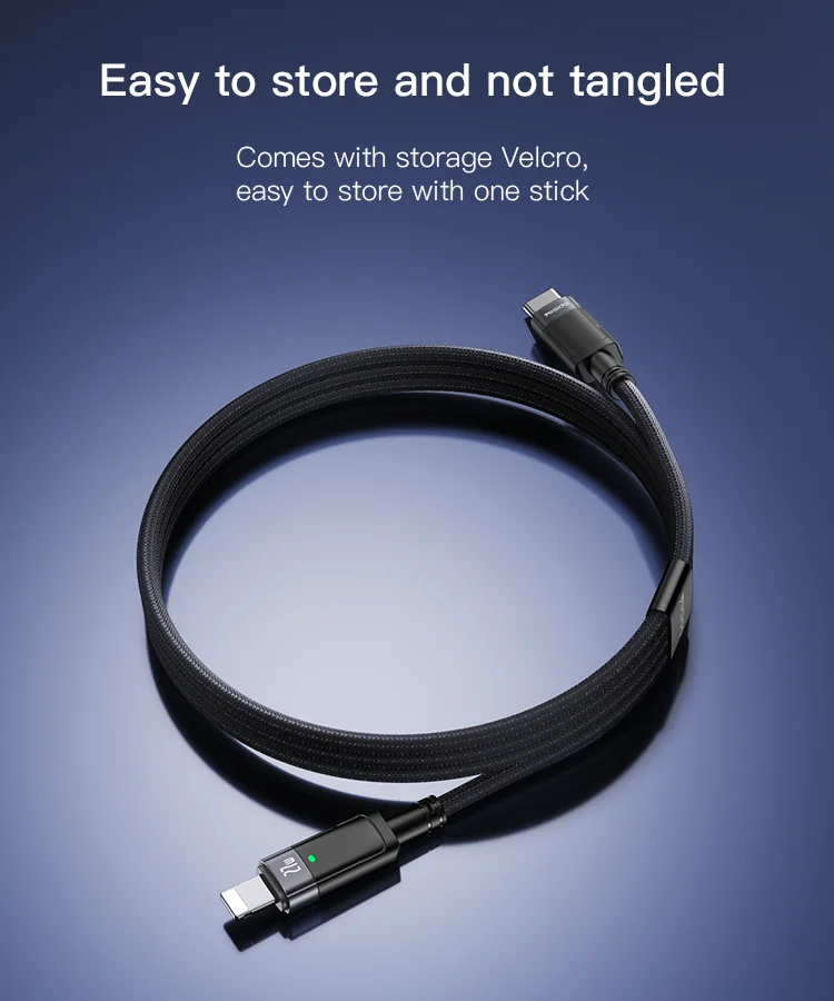 Yesido PD 27W Fast Charging And Transmission Nylon Thread Smart Power Off Lighting-Type-C Data Cable