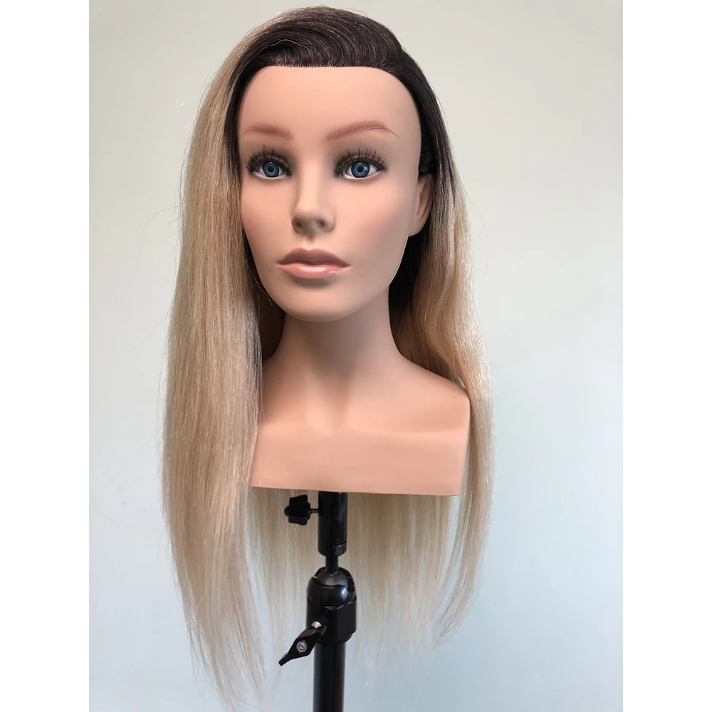 Ombre color europe face human hair  mannequin head with shoulder for hairdresser