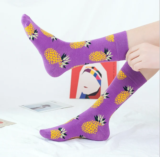 2021 Hot Sale Colorful Happy Socks Fashional Unisex Adult Cotton Socks Fruit Food Knitted Pattern Socks