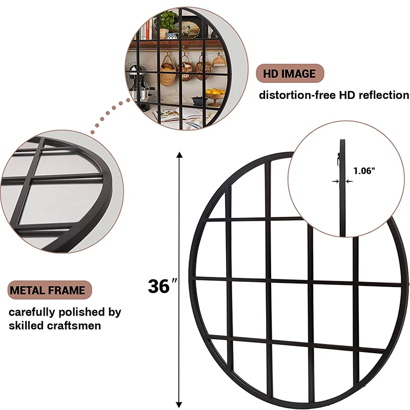 Mirror Glass and Window Grill Design Round Metal Frame Mirror Window