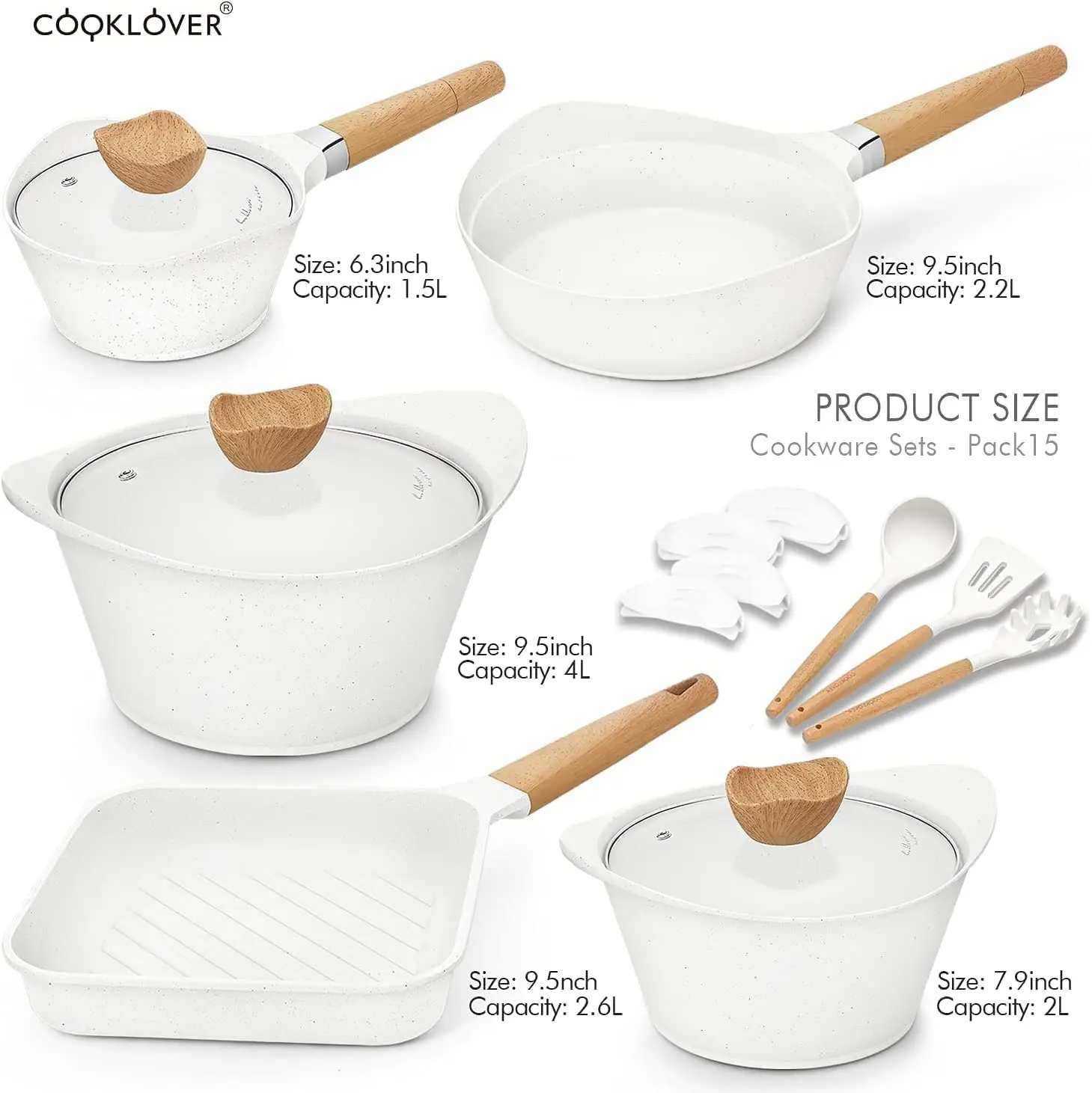 Cooklover Customizable 1-10pcs Aluminum Granite Cookware-set Nonstick Cookware Sets