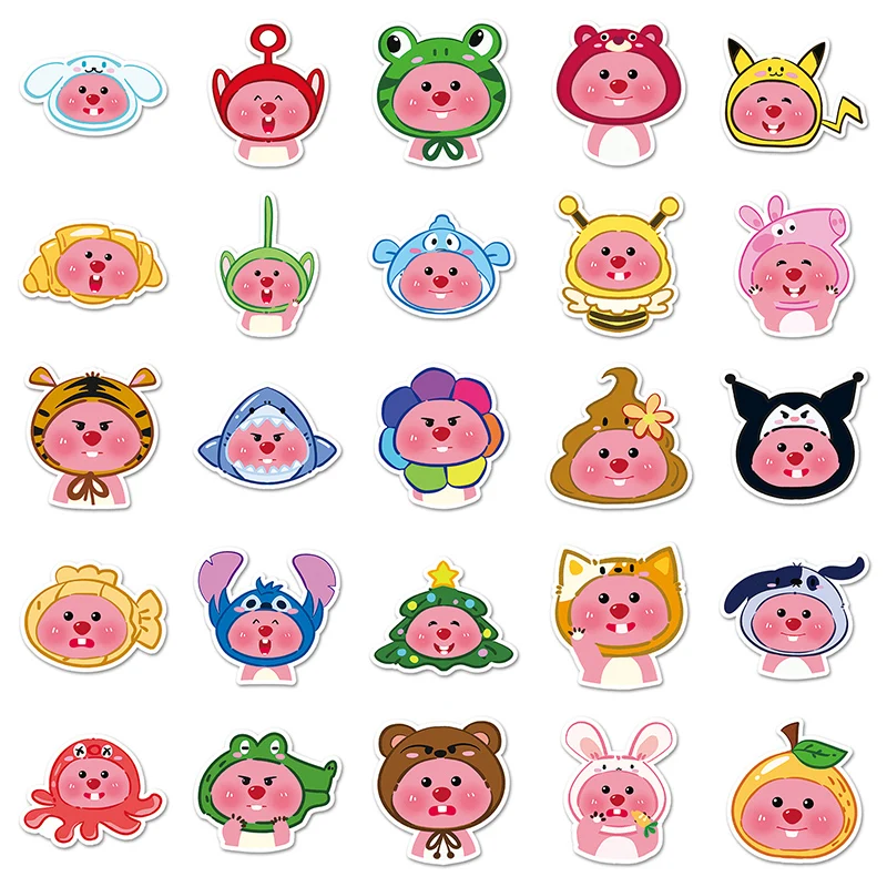 50 PCS Factory Hot Sale Decoration PVC Stickers Little Pink Beaver Waterproof Custom Anime Cartoon Loopy Head Sticker