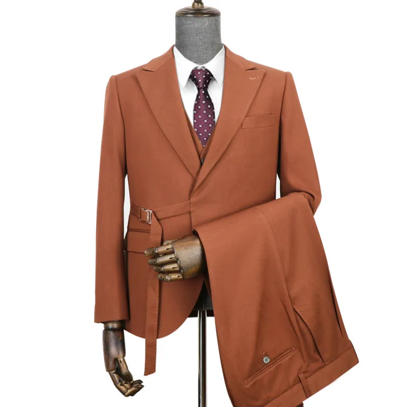 Wholesale Price 2 Piece Italian Men Stand Up Collar Suit Dress  Formal Tailor Made Slim Fit Suits For Men