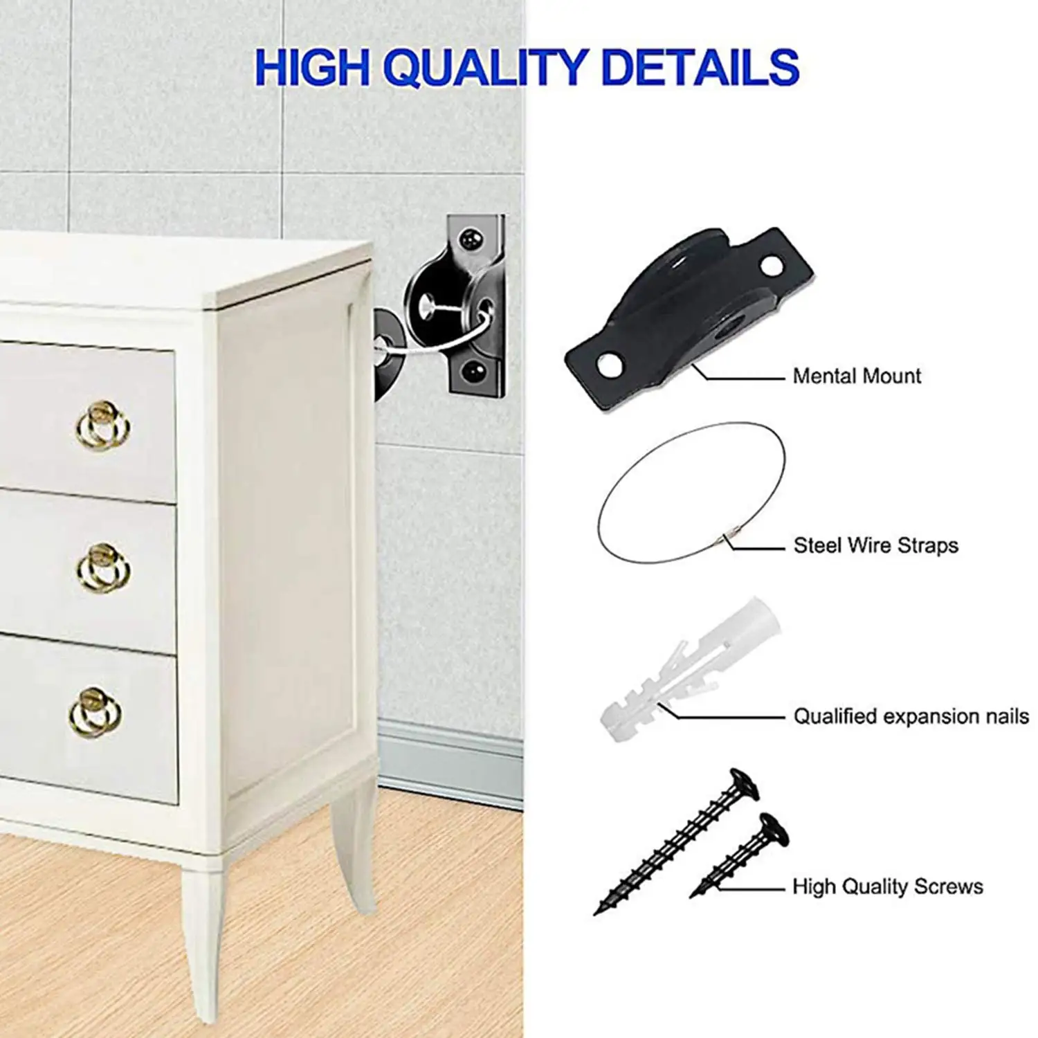 Child Safety Products Manufacturer Furniture Anchor Kits Home Safety Baby Proofing Stainless Steel Shelf Anti Tip Kit Furniture