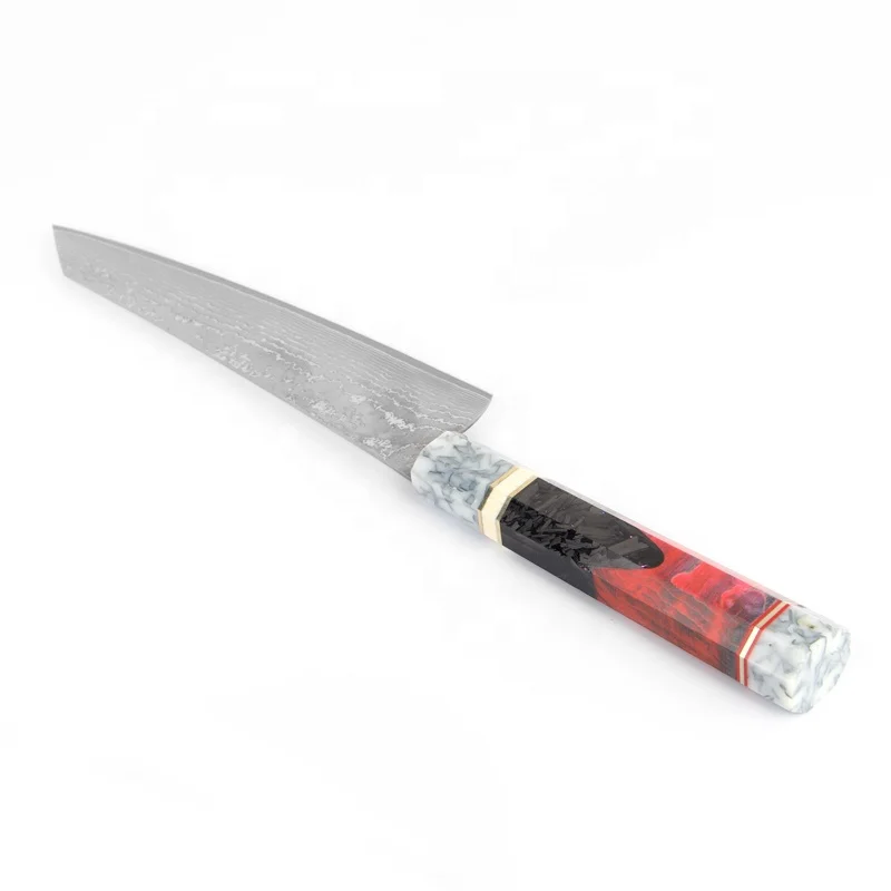 Japanese Damascus VG10 Wood Handle Slicing Butcher Cut Messer Damascus Chef Knife with Leather Scabbard