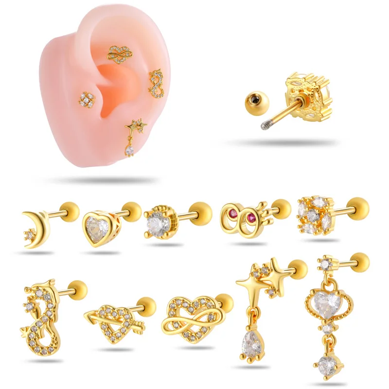 Moon Eye Heart Diamond Ear Piercing Jewelry Titanium Steel 316l Gold Piercing Silver Ear Piercing Earrings