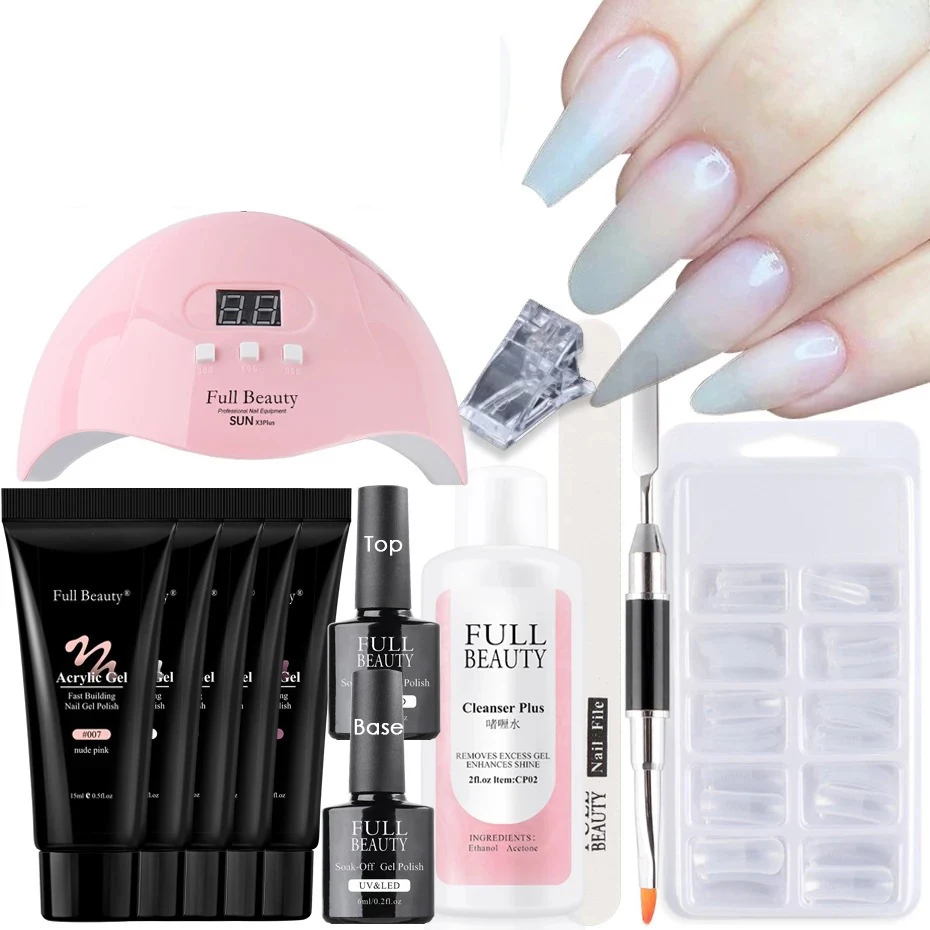 Nail Kit with UV LED Lamp Gel Extension With Base And Top Coat Slip Solution Poly Extension Nail Gel Kit