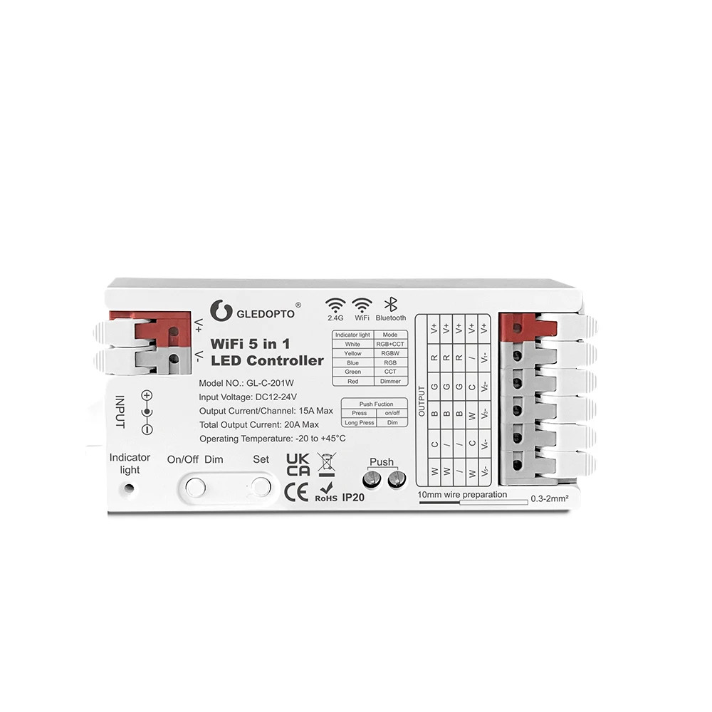 GLEDOPTO Wi-Fi 5 в 1 контроллер светодиодной полосы RGBCCT RGBW RGB CCT WWCW диммер DC12-24V 20A Макс 2 4G RF дистанционное управление
