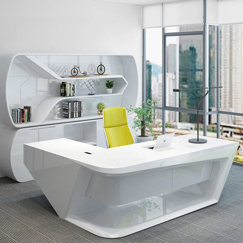 L shape curved  manager boss customized size luxury modern office table with solid surface material