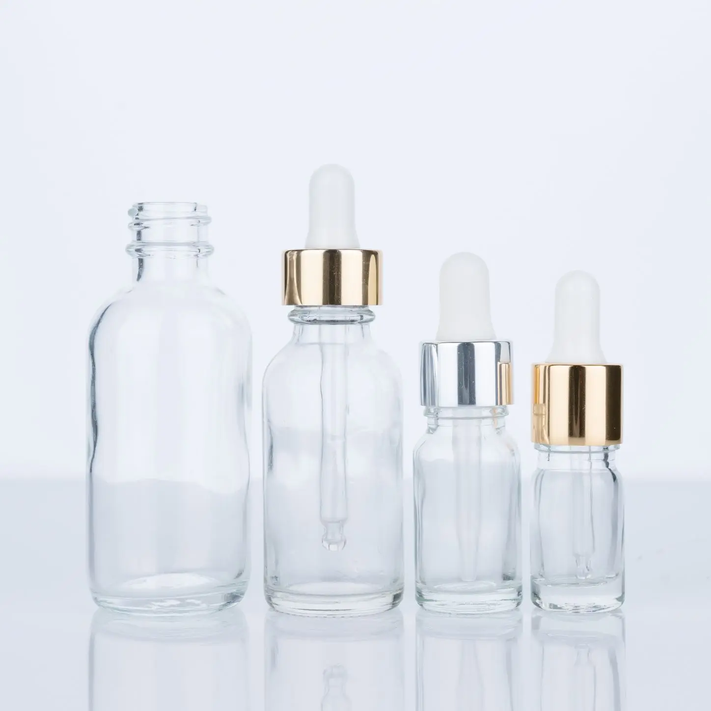Transparent gass lotion dropper bottle supplier round clear cosmetic glass 60ml/40ml/10ml/5ml
