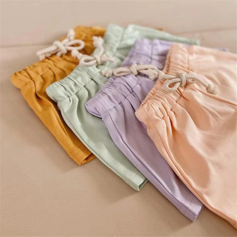 
2021 cotton kid clothing set macaron plain solid solor children t shirt and short 2 pcs set children girl sports clothes sets 