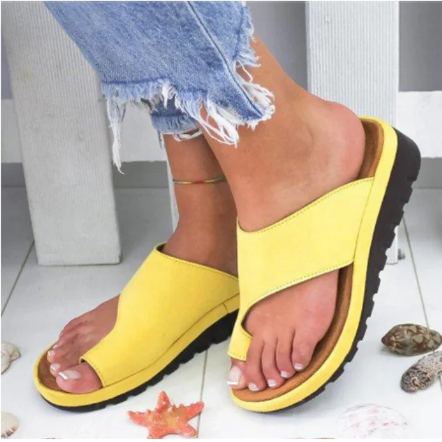  Сандалии женские из экокожи удобные мягкие босоножки на платформе плоская подошва коррекция большого пальца стопы Тапочки