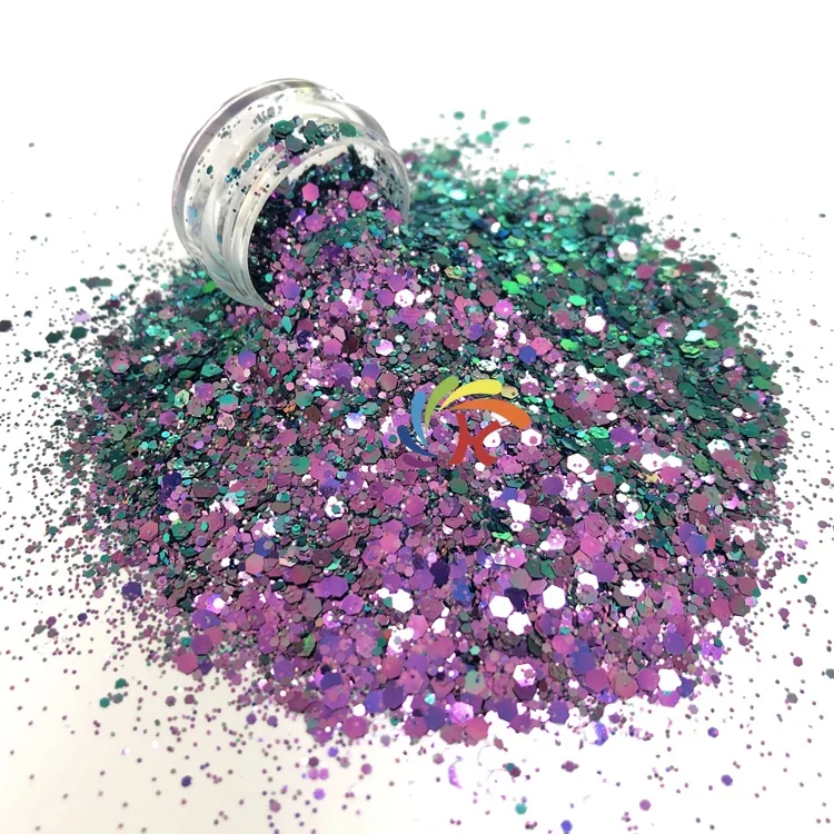 2oz Bag Packing Polyester change color glitter color shifting chunky glitter