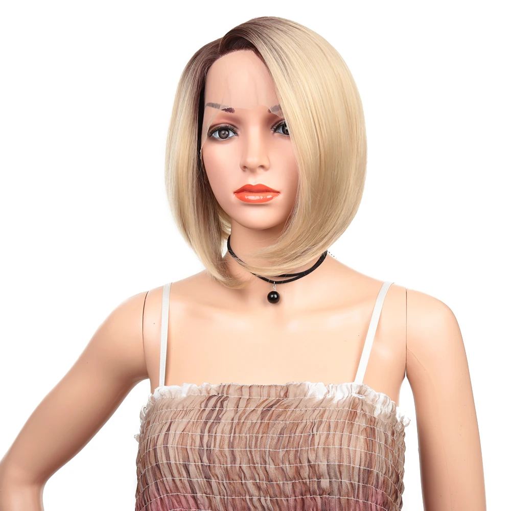 Short straight ombre color bob lace front synthetic wigs for women