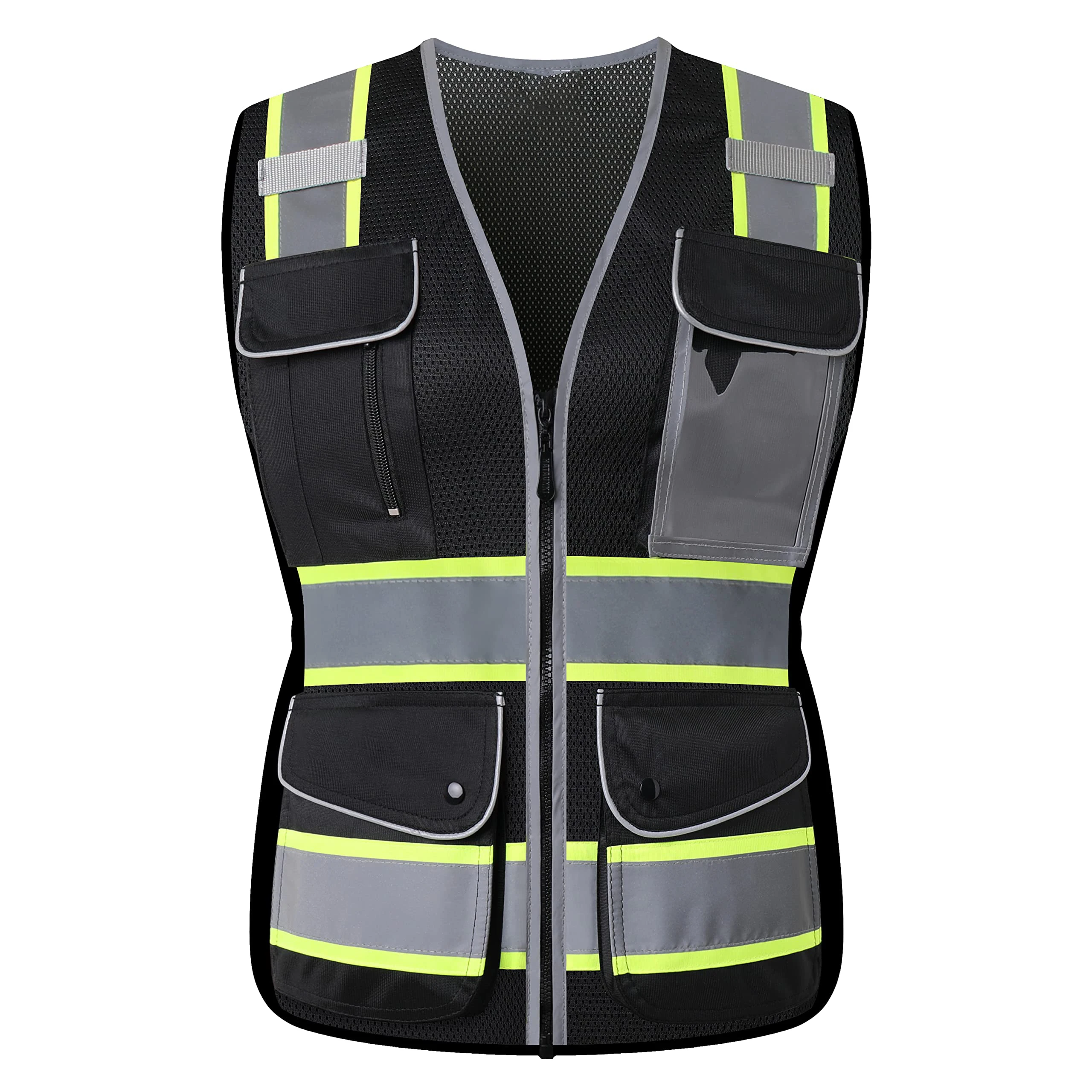 Customizable Unisex Traffic Safety Reflective Vest with Pockets Zipper Construction and Logo Available in Multi-Colours