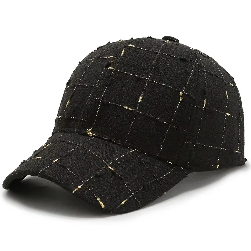 Autumn Winter Unisex Fashion Baseball Cap New Classic Black White Checkered Retro British Small Fragrance Casual Embroidery Flat