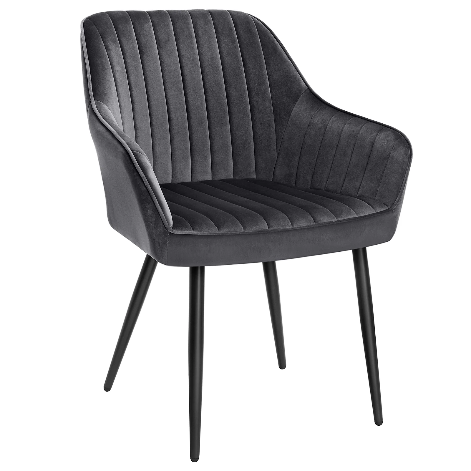 SONGMICS Modern Metal Leg Tufted Gray Velvet Armchair Living Room Upholstered Dining Chairs