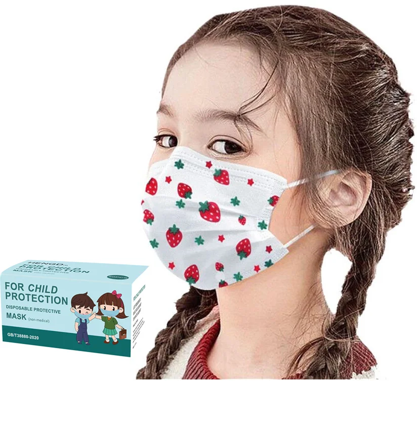 
Everyday Use Breathable Non-woven Kids Boys Girls Cute Print Facemasks 3-Layered Fabric Disposable Earloop Face Mask 