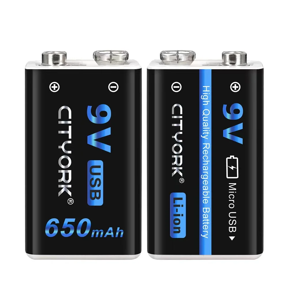 Cityork 1pcs mirco usb 9v lithium ion battery 650mah 6f22 9v rechargeable battery usb li ion battery 9v charge