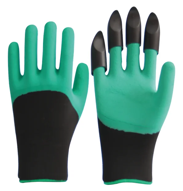 Household Green Claws Latex Coated Digging Garden Women Men Working Safety Garden Gloves With Claw