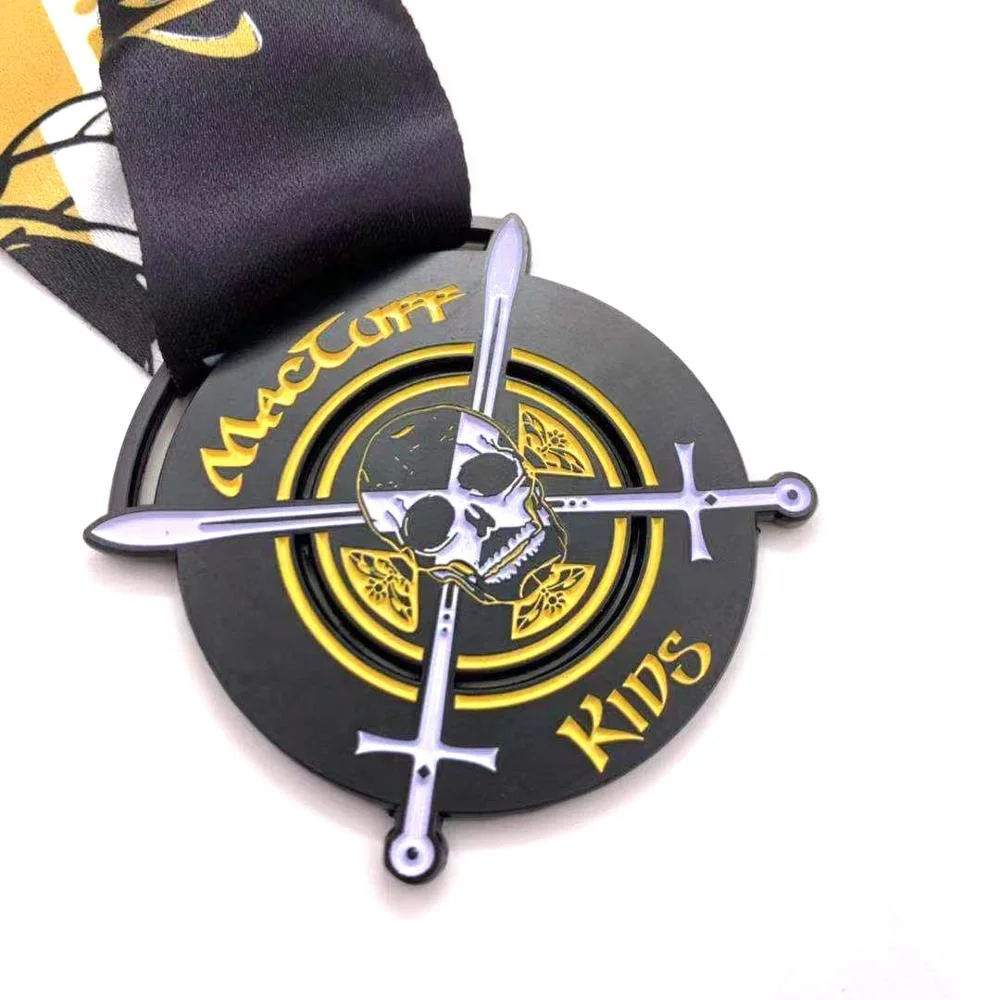 Manufacturer custom metal enamel souvenir 5km 10km half marathon running spinner award rotatable medal with ribbon